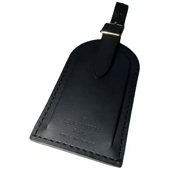 Louis Vuitton Leather Name Tag w/ C Y Initials Goldtone Black Large